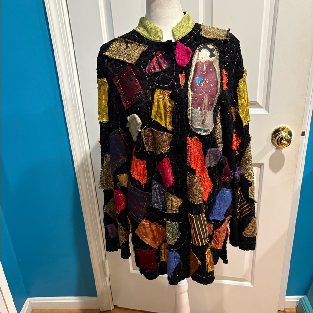 Staley Gretzinger vintage patchwork cardigan jacket art Japan sz M black